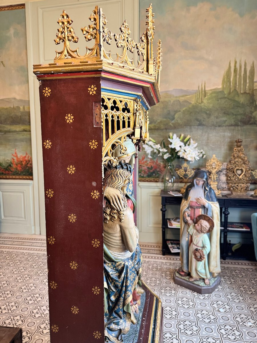 Imposing Wooden Pietà In An Altarpiece - Circa 1890-photo-7