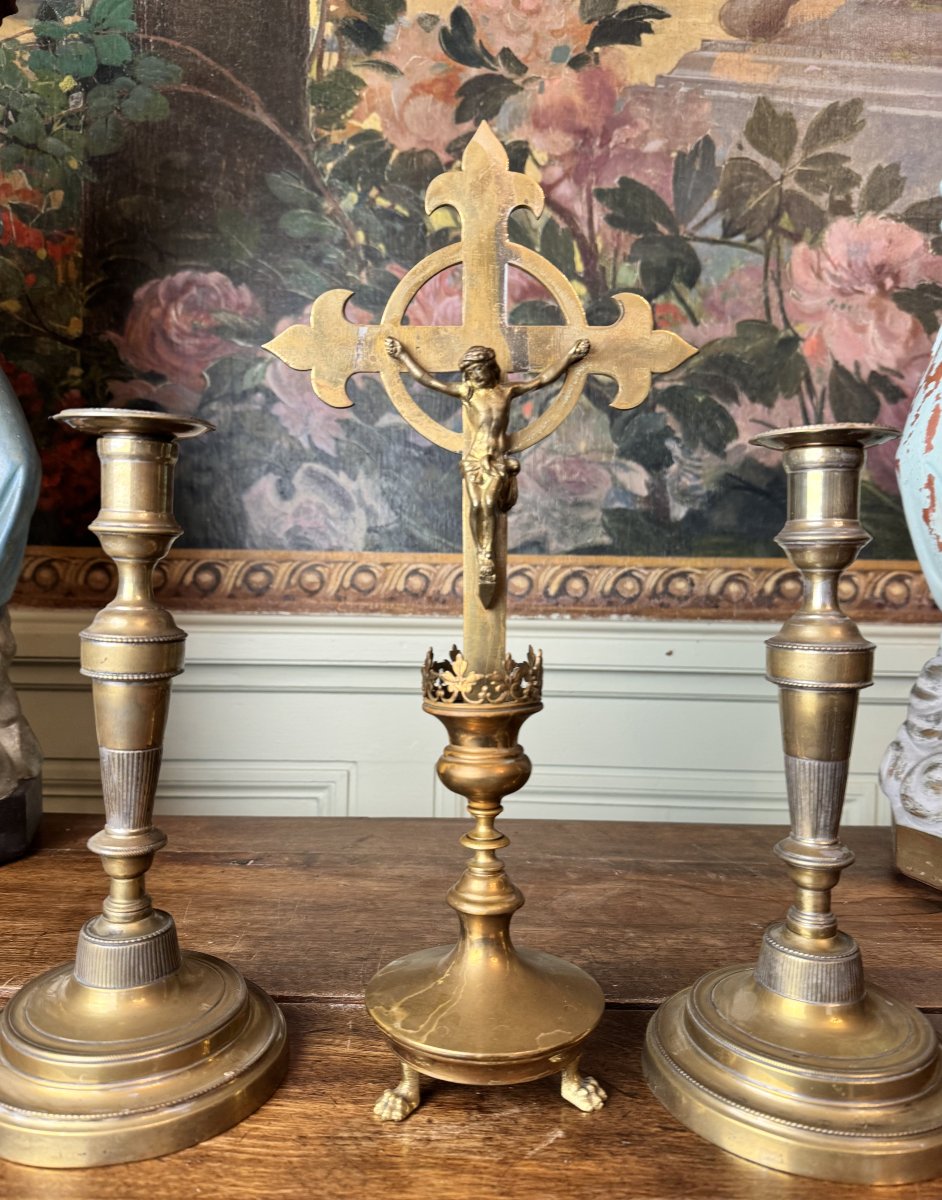 Garniture d’autel en bronze doré - XIXe-photo-2