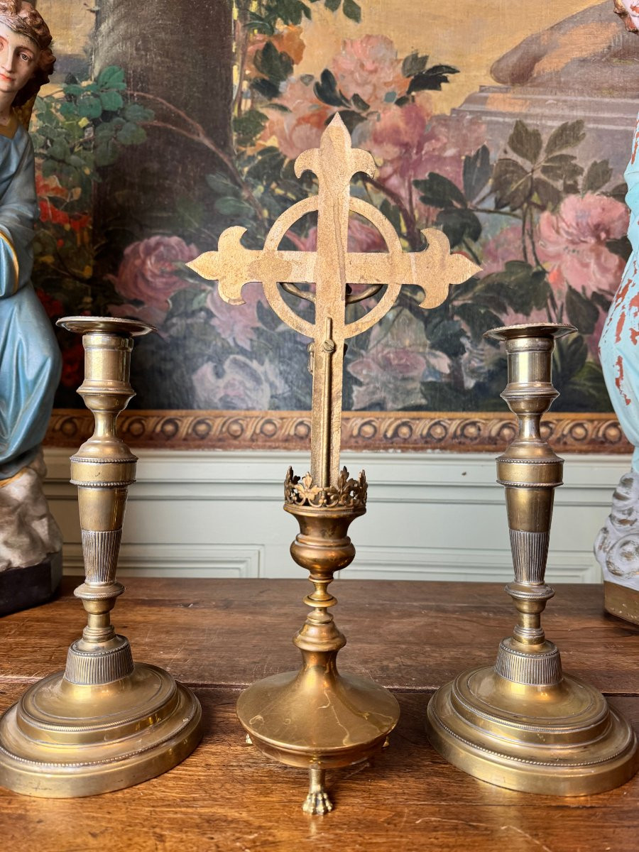 Garniture d’autel en bronze doré - XIXe-photo-4