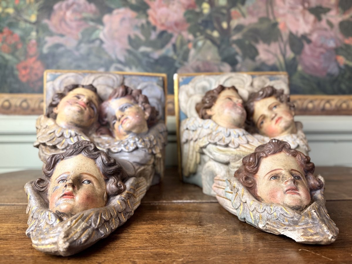 Pair Of Wall Sconces Decorated With Cherubs - 19th Century-photo-2
