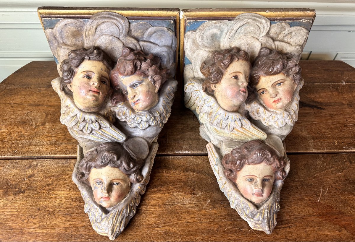 Pair Of Wall Sconces Decorated With Cherubs - 19th Century-photo-3