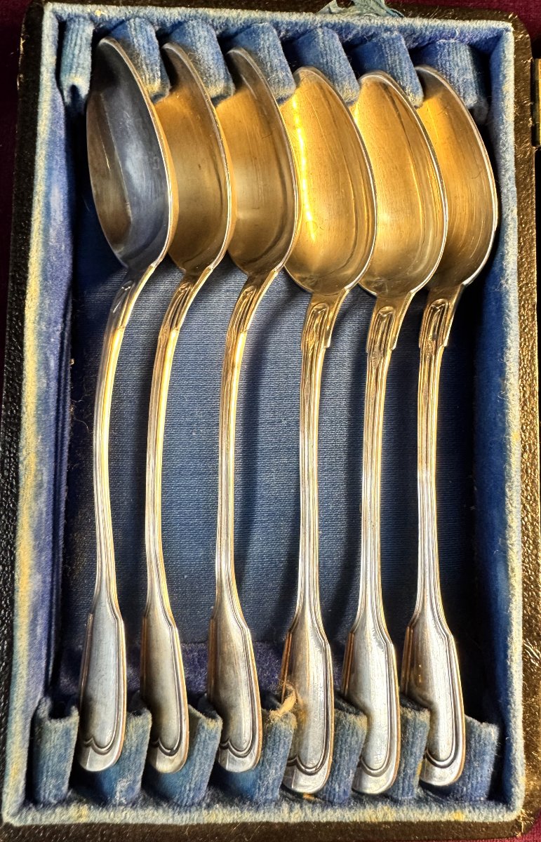 Six Small Silver Spoons With A Monstrance Motif - 19th Century -photo-1