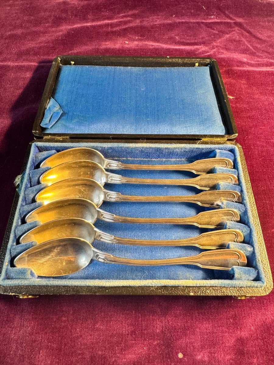 Six Small Silver Spoons With A Monstrance Motif - 19th Century -photo-2
