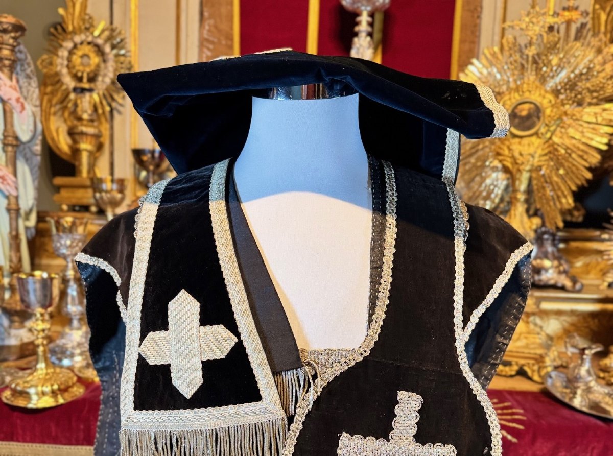 Black Velvet Chasuble Stole With Veil And Purse - Late 19th Century-photo-4