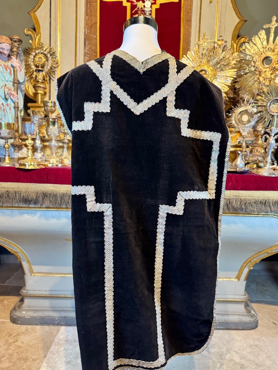 Black Velvet Chasuble Stole With Veil And Purse - Late 19th Century-photo-1