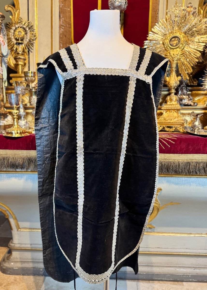 Black Velvet Chasuble Stole With Veil And Purse - Late 19th Century-photo-2