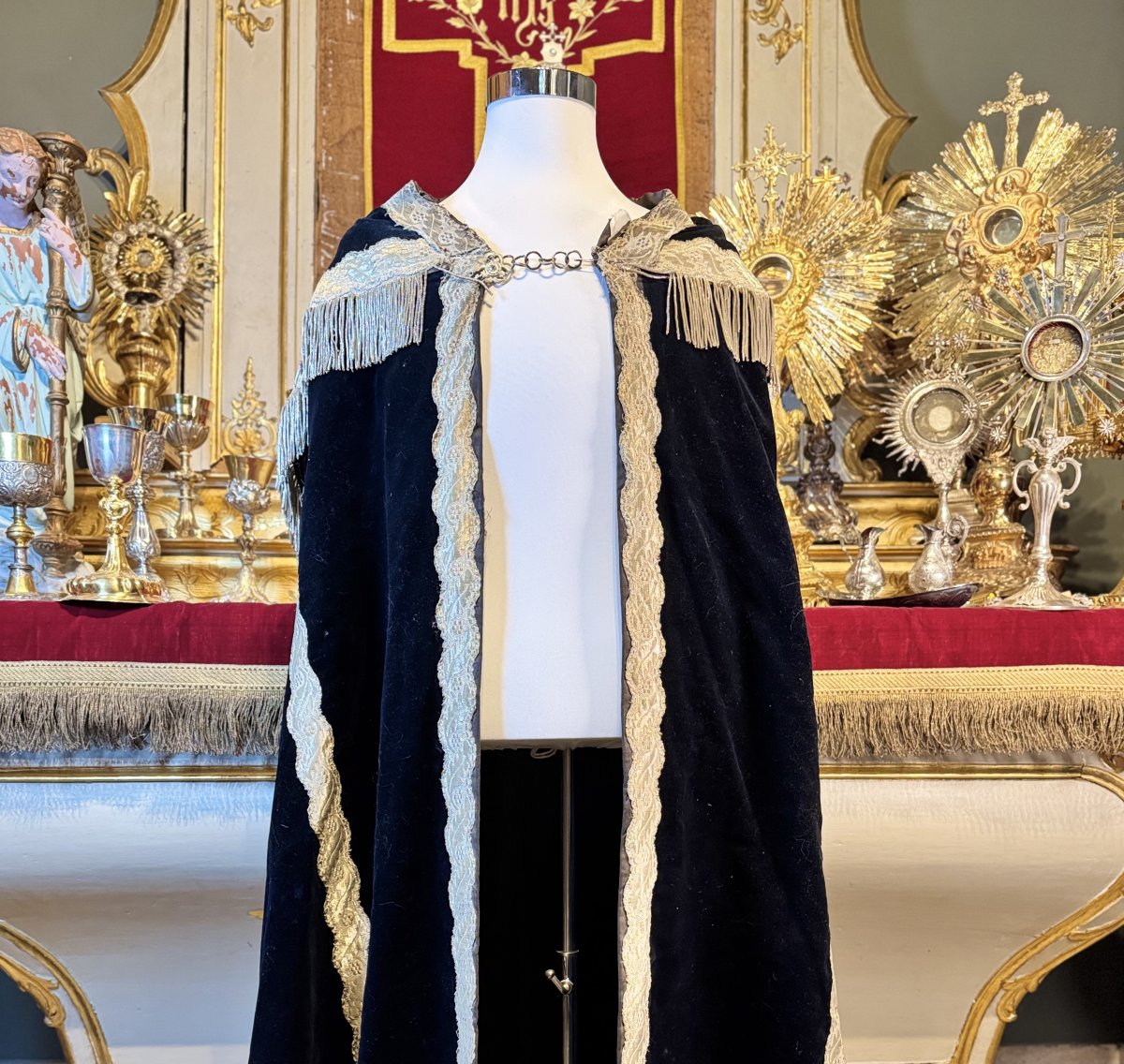 Chape Sacerdotale velours bleu nuit - XIXe-photo-3