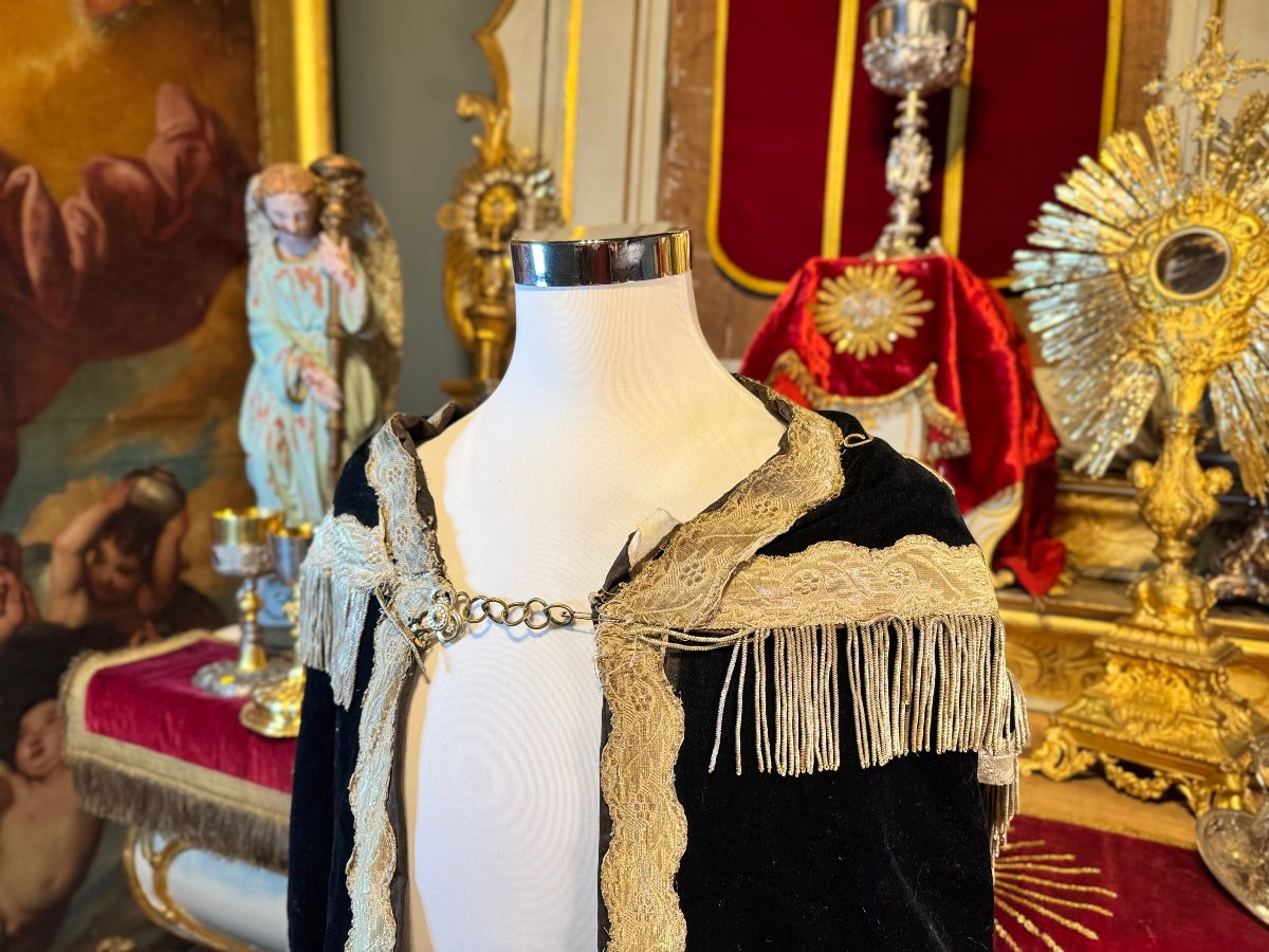 Chape Sacerdotale velours bleu nuit - XIXe-photo-1