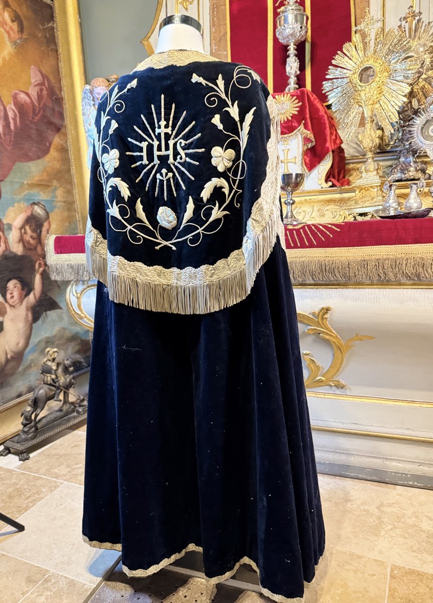 Chape Sacerdotale velours bleu nuit - XIXe-photo-2