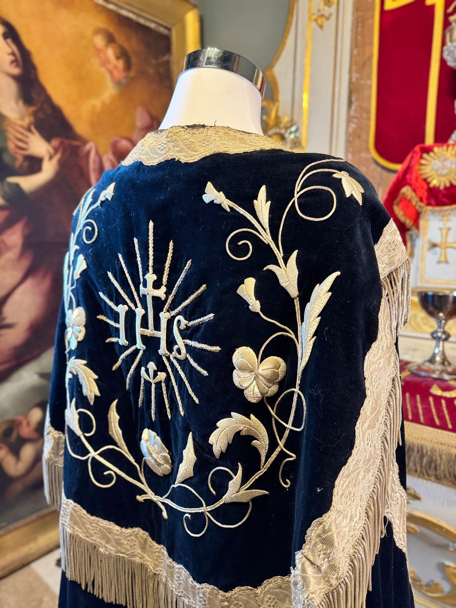 Chape Sacerdotale velours bleu nuit - XIXe-photo-3