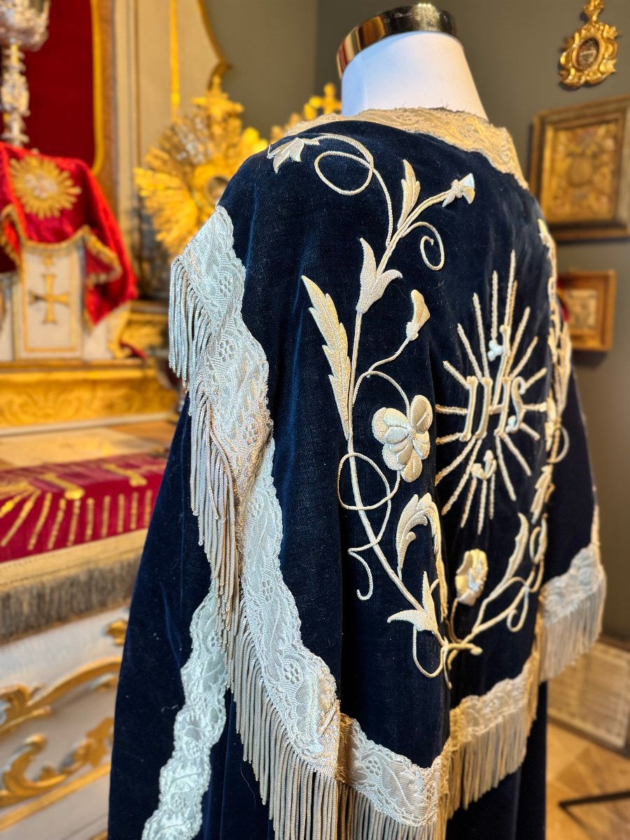 Chape Sacerdotale velours bleu nuit - XIXe-photo-4