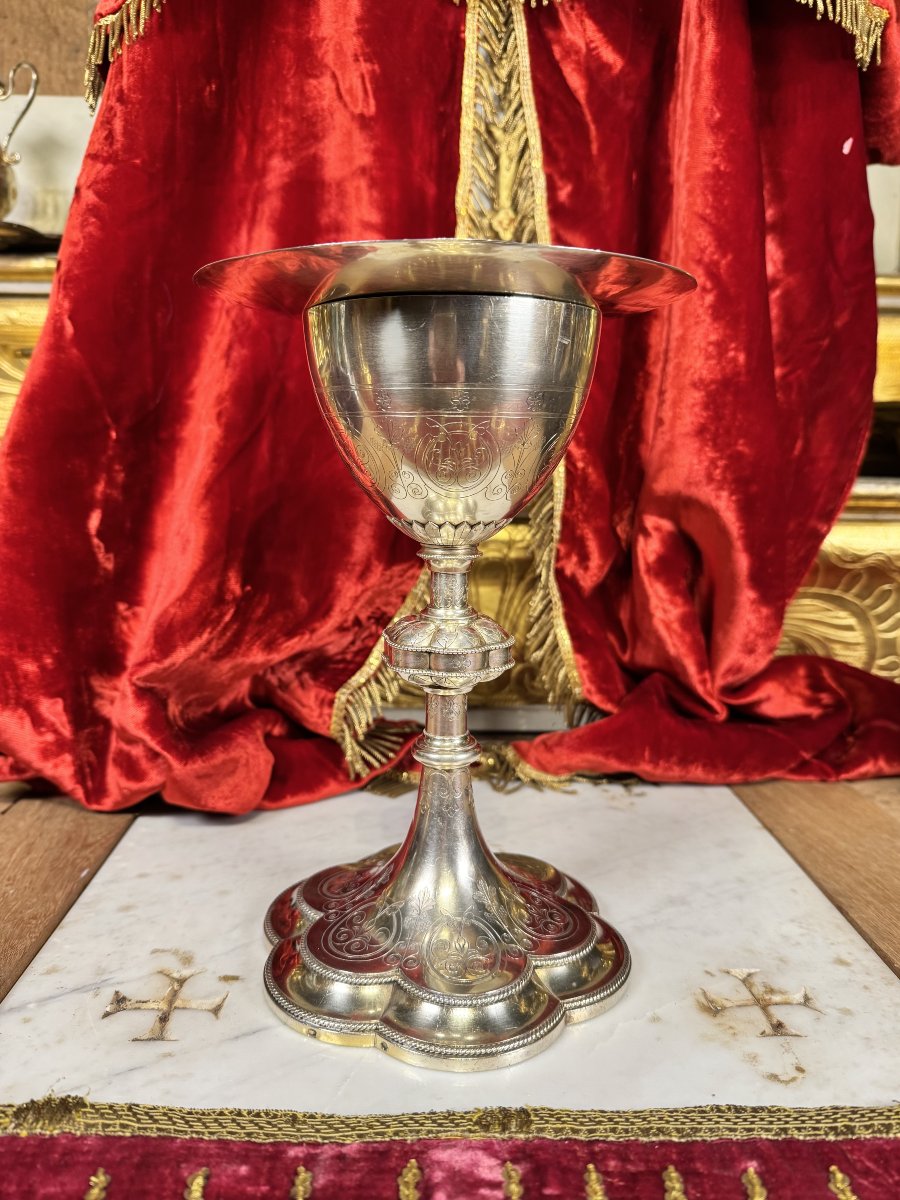 Neo-gothic Silver Chalice And Paten - 19th Century-photo-2