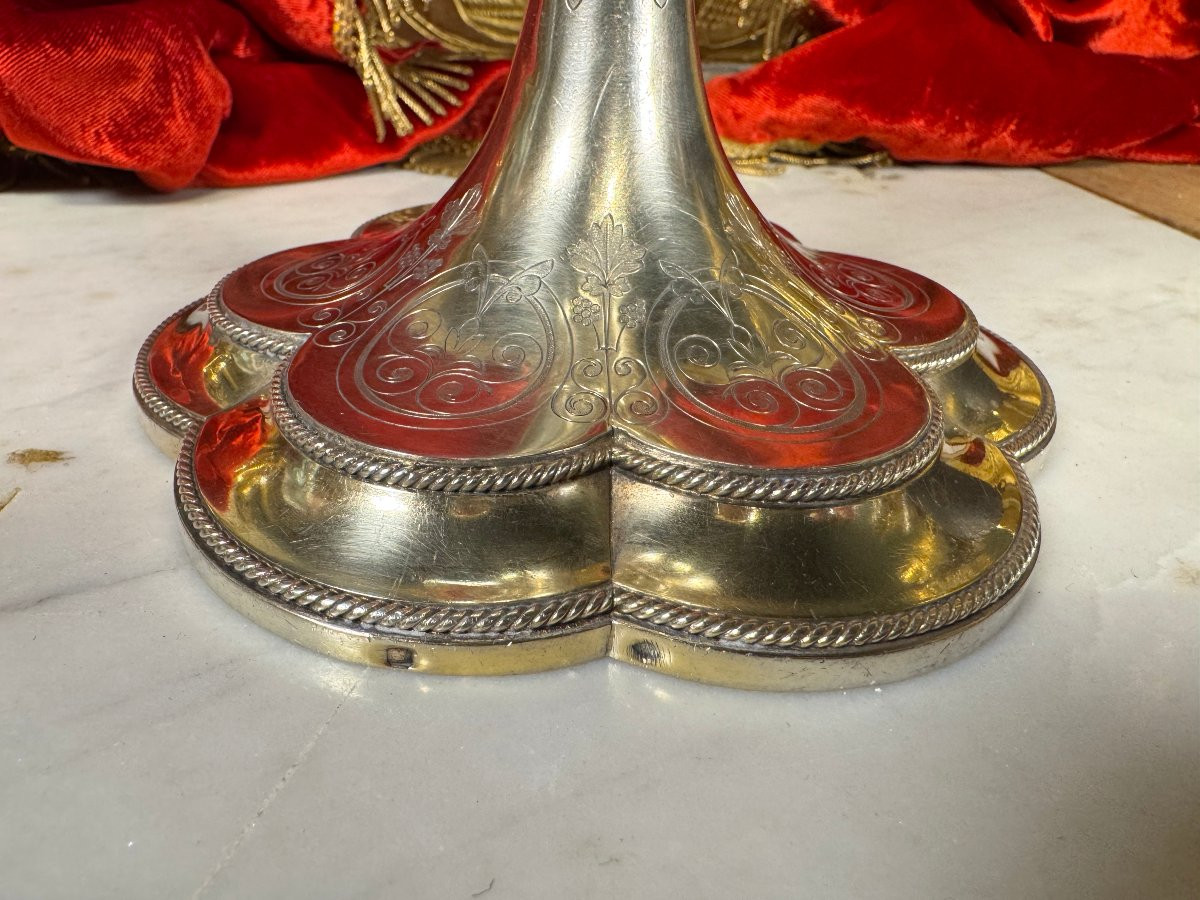 Neo-gothic Silver Chalice And Paten - 19th Century-photo-3