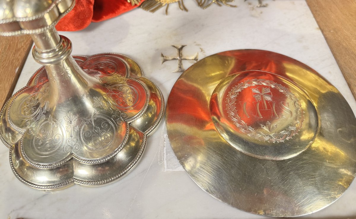 Neo-gothic Silver Chalice And Paten - 19th Century-photo-4