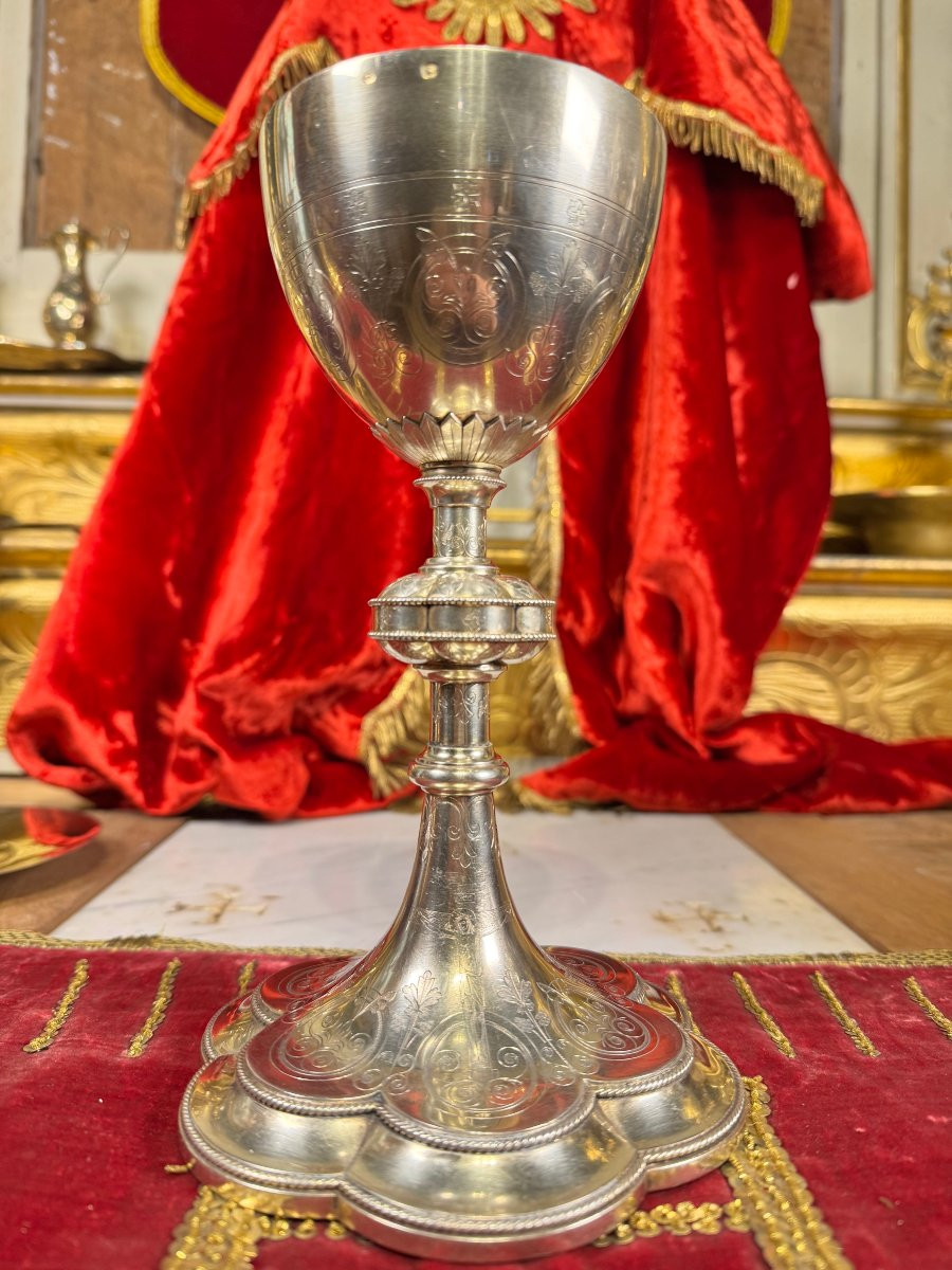 Neo-gothic Silver Chalice And Paten - 19th Century-photo-3