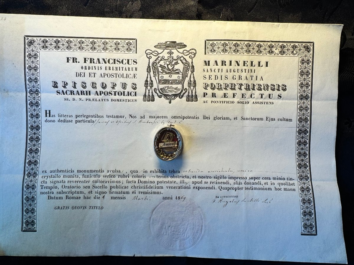 Relic Of Saint Ambrose And Its Authentic - 19th Century-photo-2