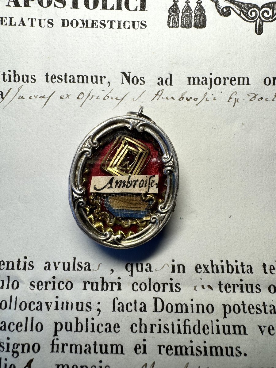 Relic Of Saint Ambrose And Its Authentic - 19th Century-photo-3