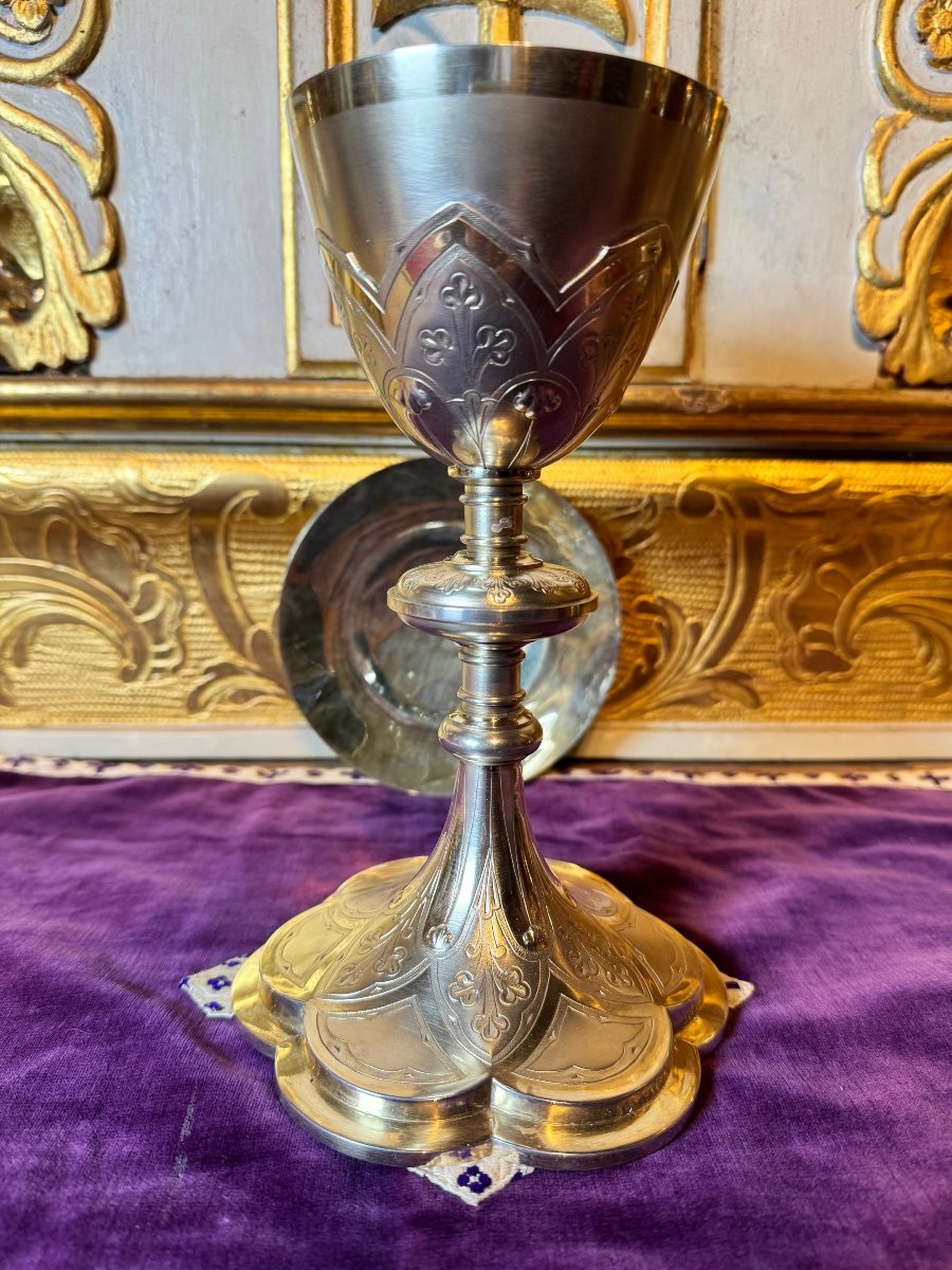 Silver Chalice And Paten - Circa 1900-photo-3
