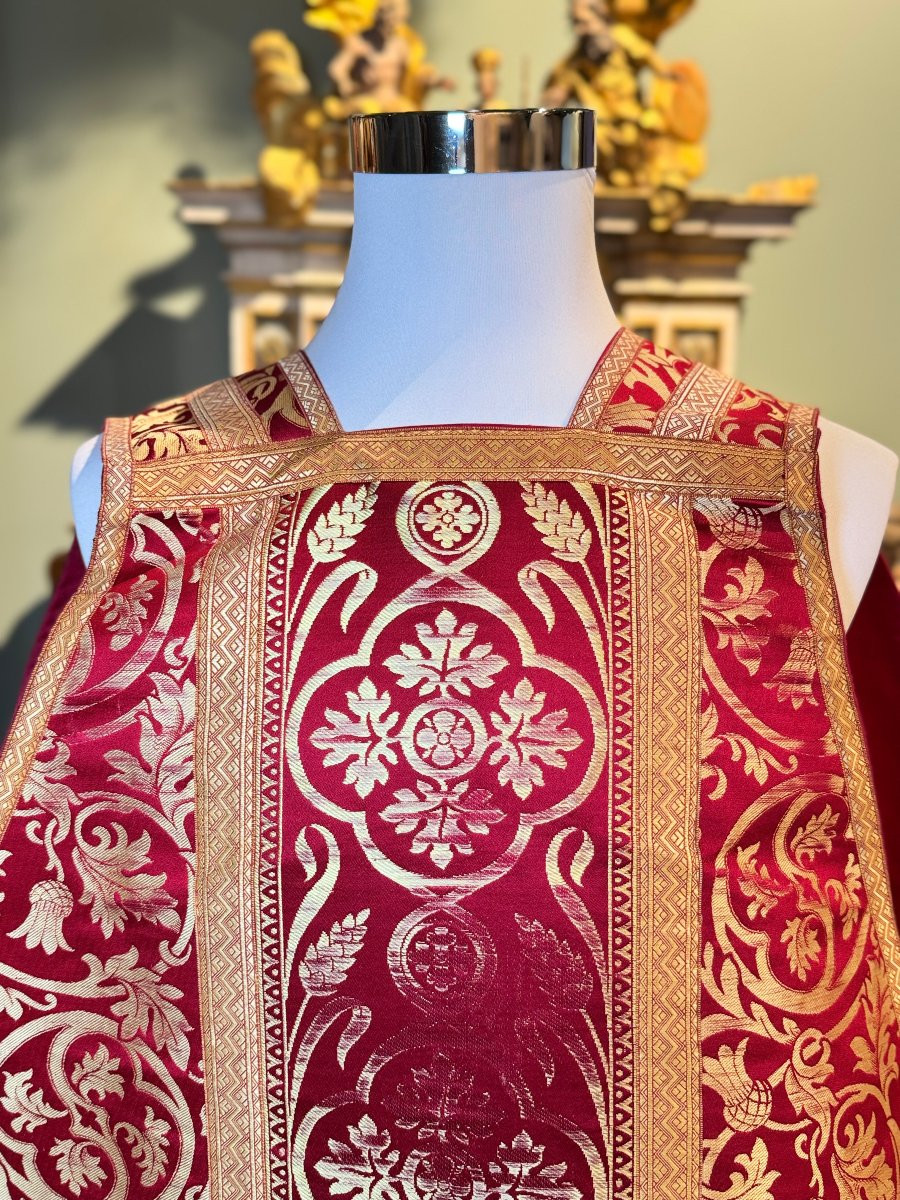 Red And Gold Chasuble And Stole - 20th Century-photo-3