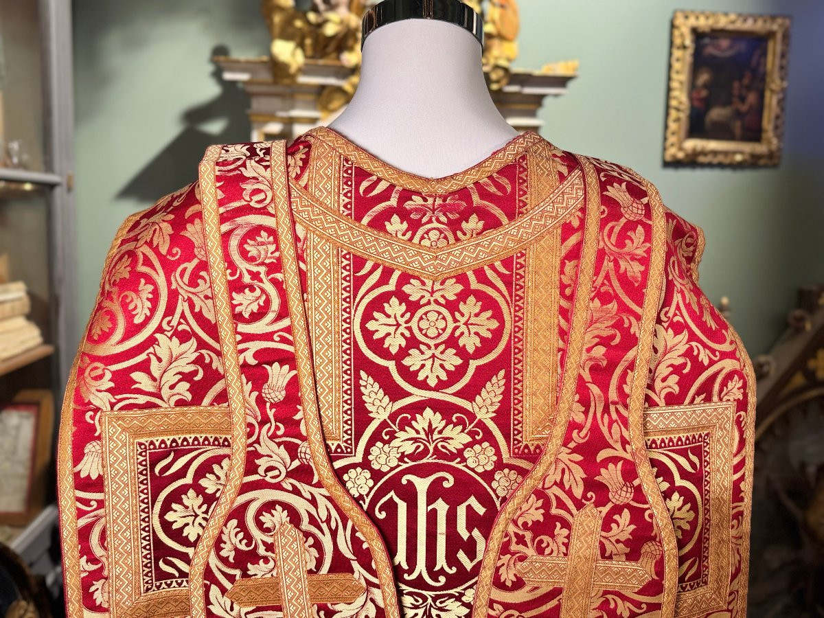 Red And Gold Chasuble And Stole - 20th Century-photo-4