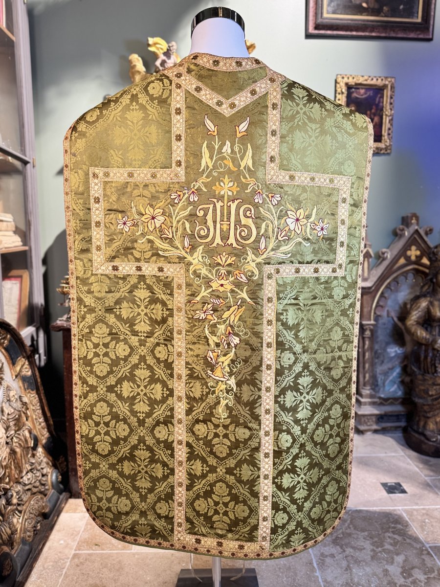 Chasuble Stole And Purse - Green And Gold - Late 19th Century-photo-3