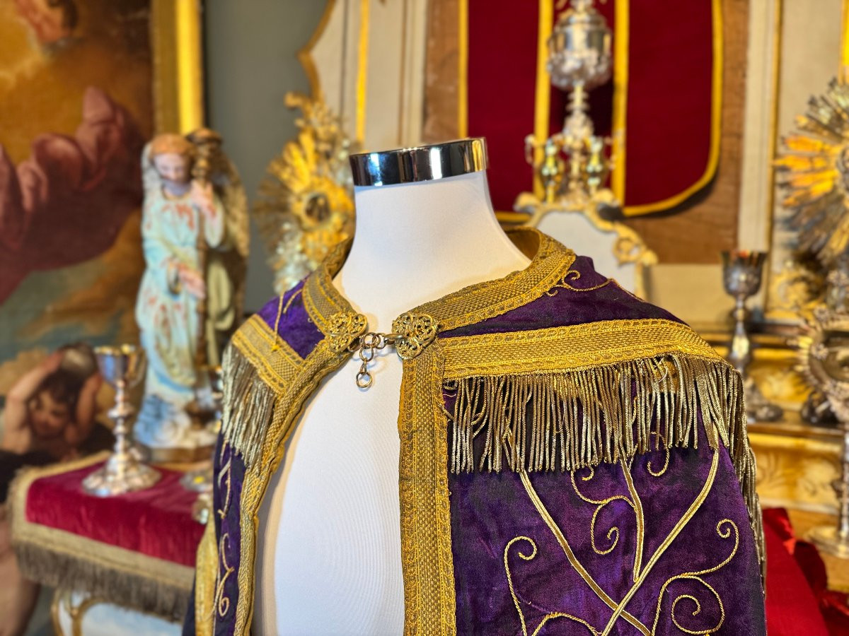 Chape liturgique en velours violet - XIXe -photo-3