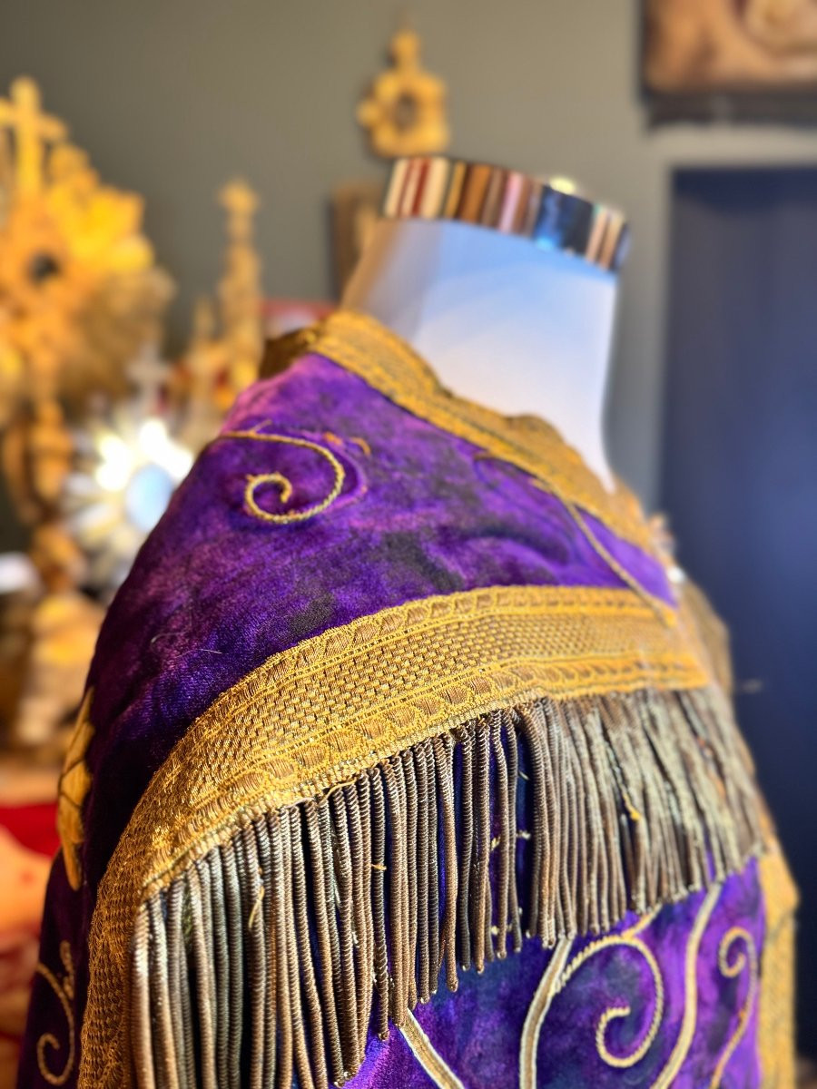 Chape liturgique en velours violet - XIXe -photo-4