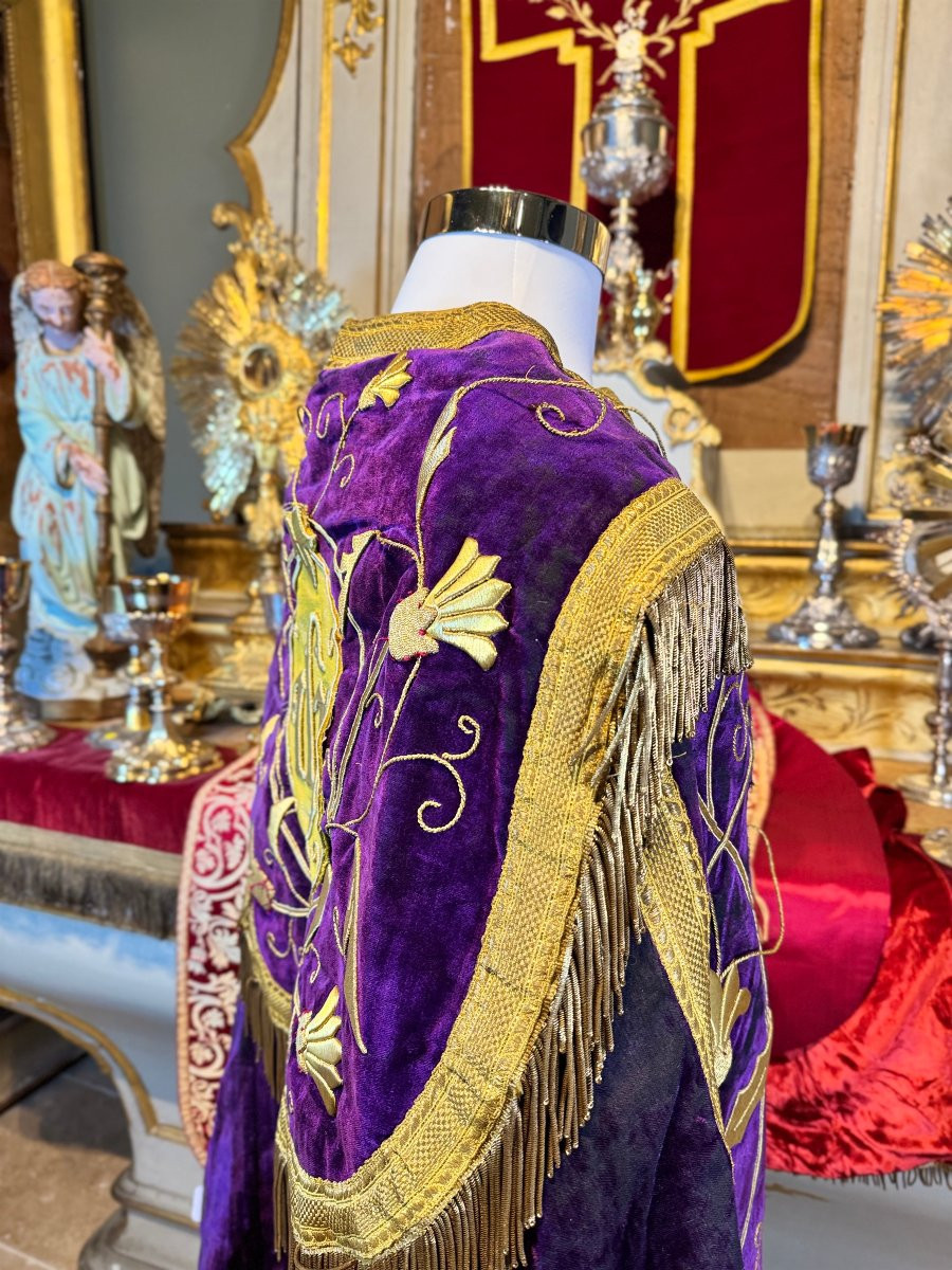 Chape liturgique en velours violet - XIXe -photo-2