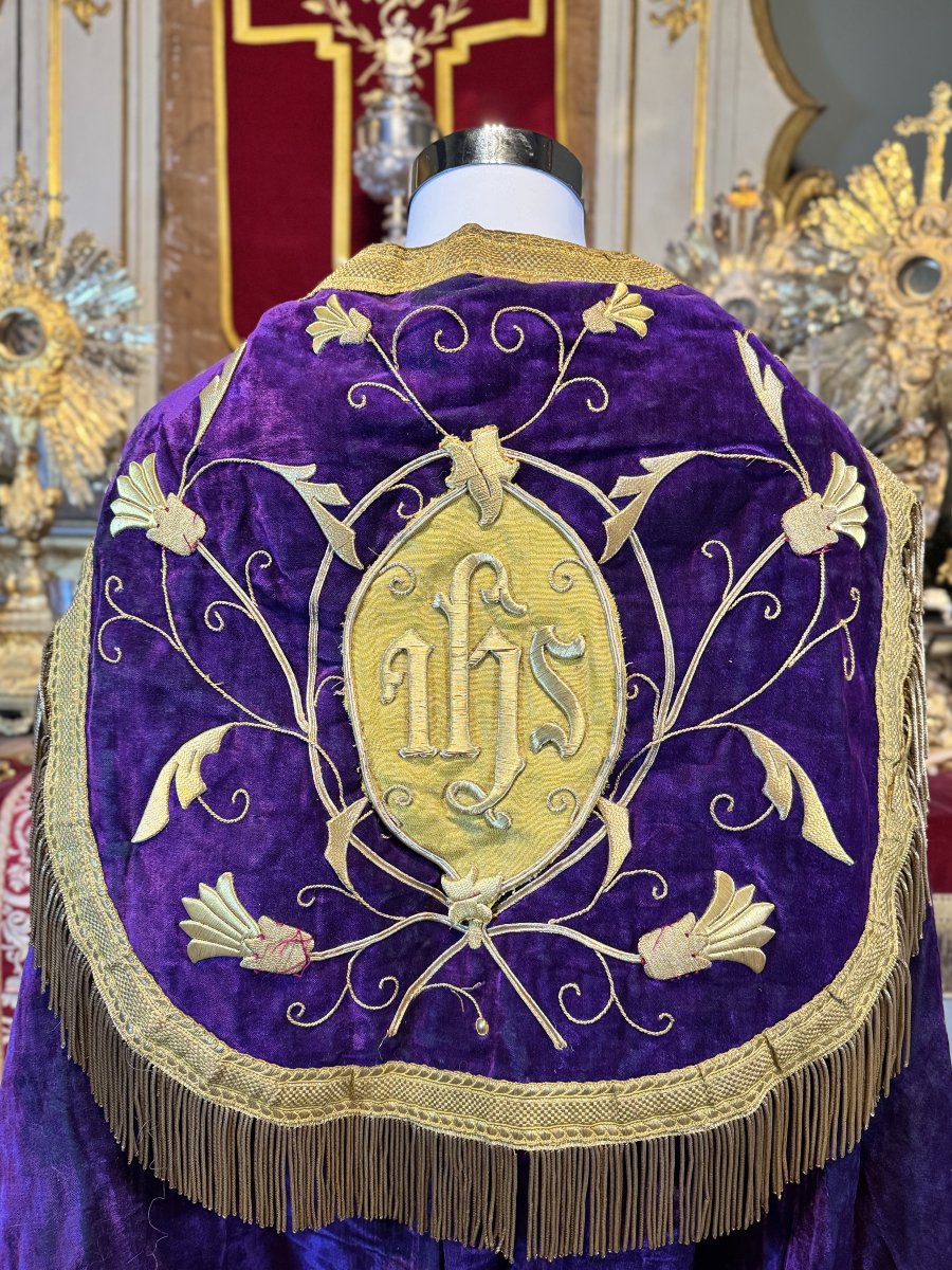 Chape liturgique en velours violet - XIXe -photo-3