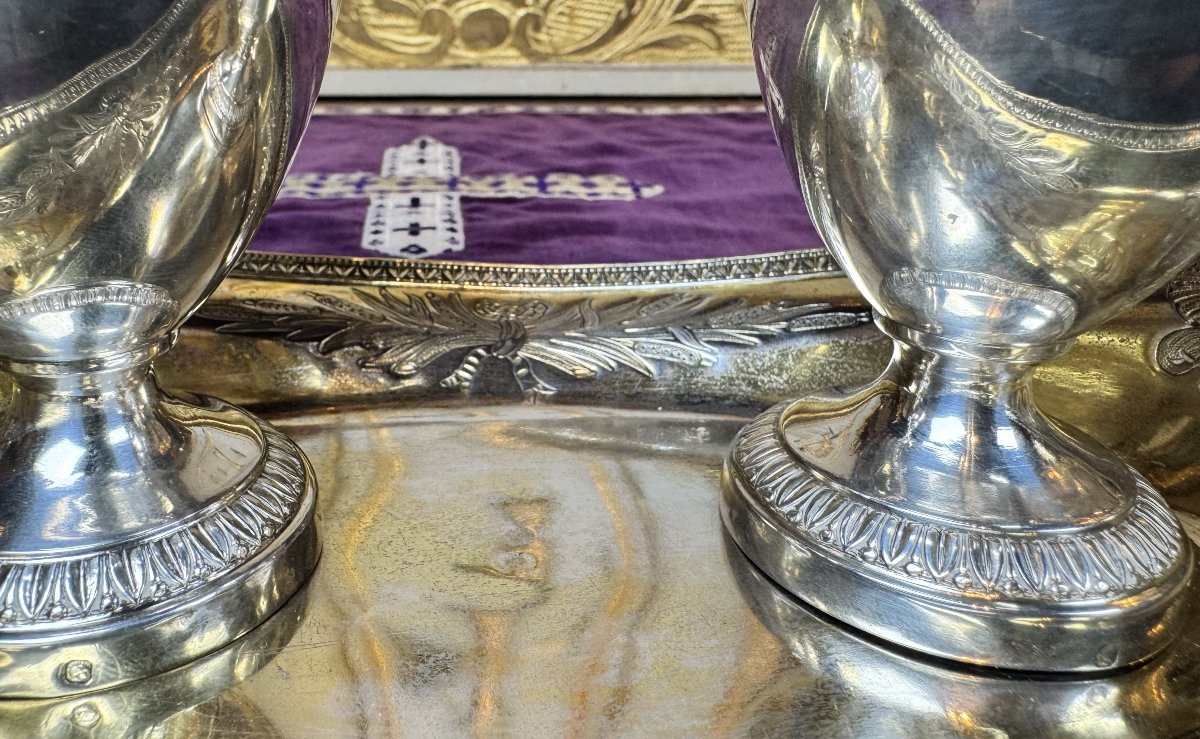 Church Cruets And Washbasin - Solid Silver - 19th Century-photo-4