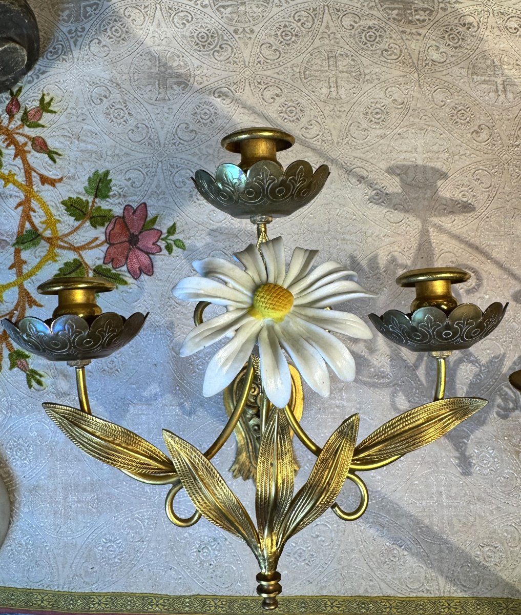 Deux appliques murales à trois feux – circa 1900 -photo-2