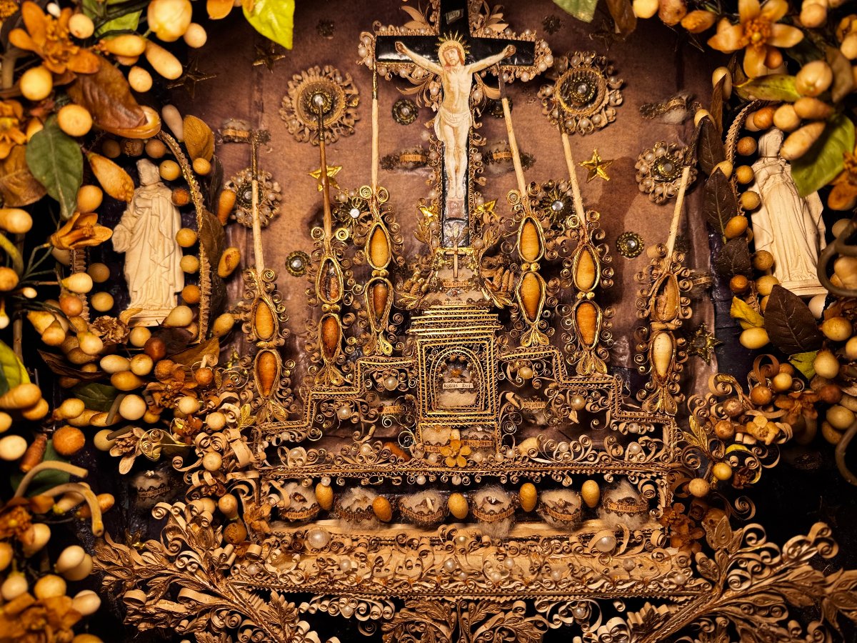 Altar-shaped Reliquary Made Of Paper Rolls - 19th Century-photo-4
