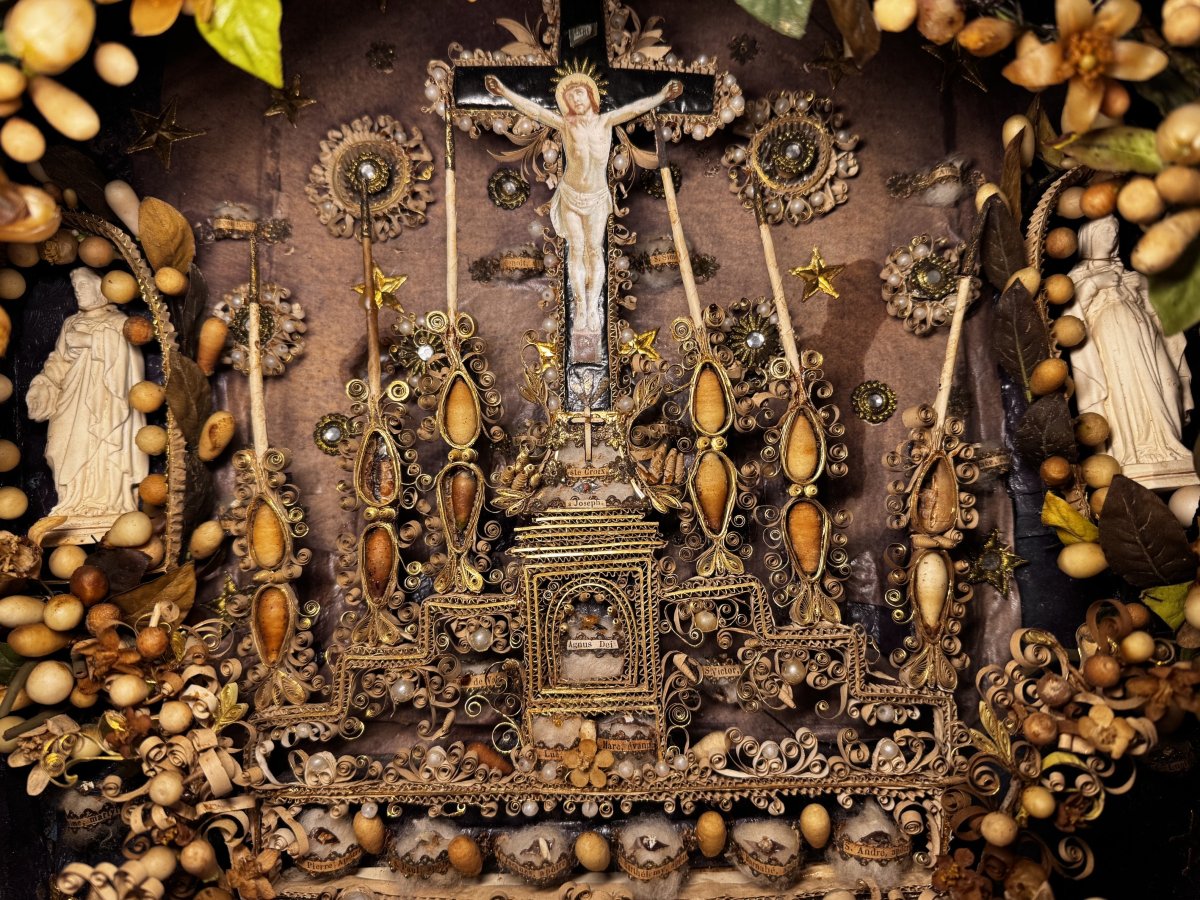 Altar-shaped Reliquary Made Of Paper Rolls - 19th Century-photo-2