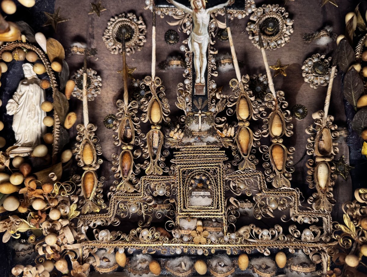 Altar-shaped Reliquary Made Of Paper Rolls - 19th Century-photo-5