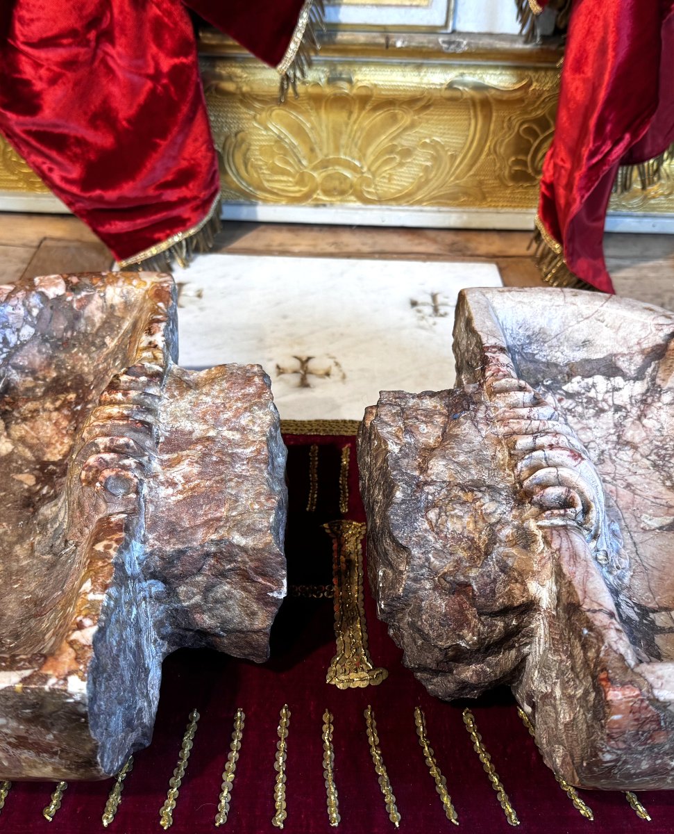 Pair Of Italian Marble Holy Water Fonts - 18th Century-photo-4