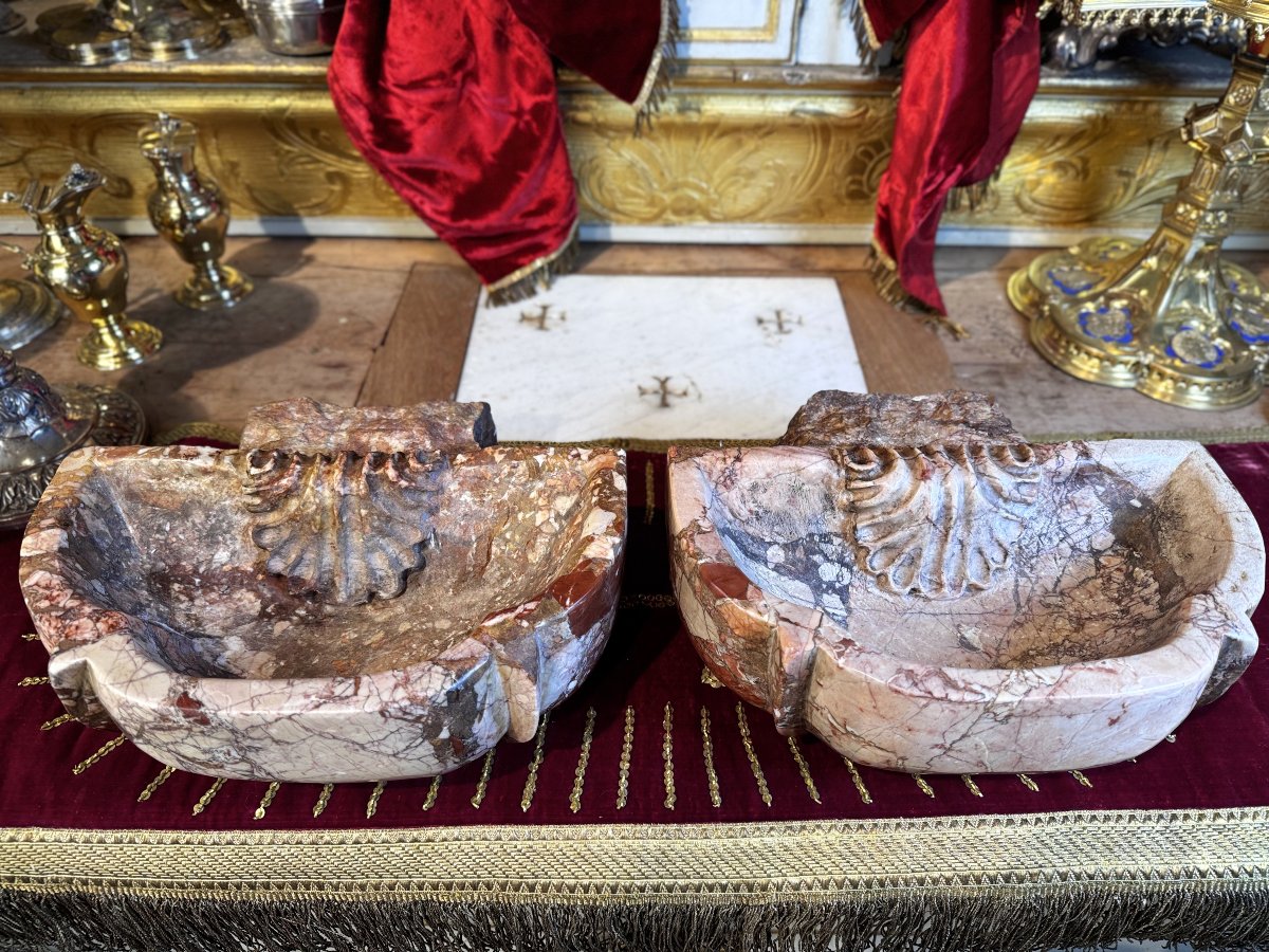 Pair Of Italian Marble Holy Water Fonts - 18th Century