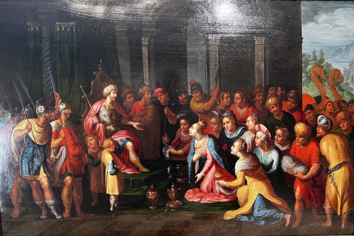 Salomon recevant la reine de Saba - École flamande – XVIIe siècle-photo-2