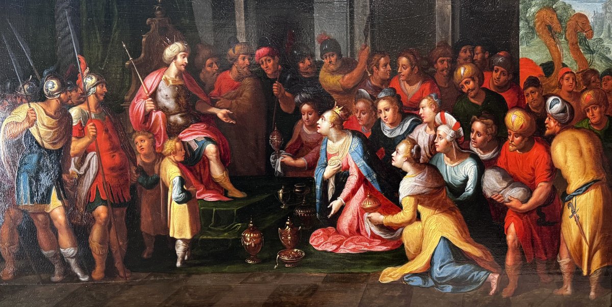 Salomon recevant la reine de Saba - École flamande – XVIIe siècle