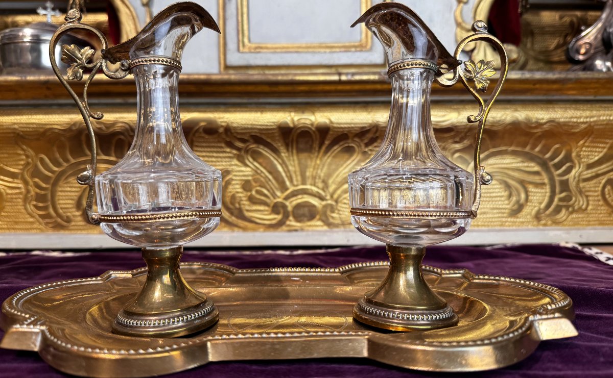 Pair Of Crystal Cruets And A Washbasin – 19th Century-photo-2