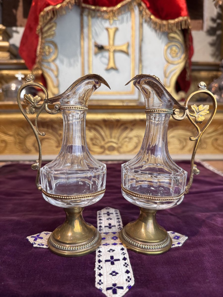 Pair Of Crystal Cruets And A Washbasin – 19th Century-photo-3