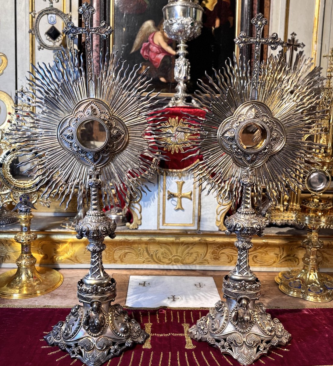 Pair Of Silver Monstrances - Armand Caillat - 19th Century-photo-2