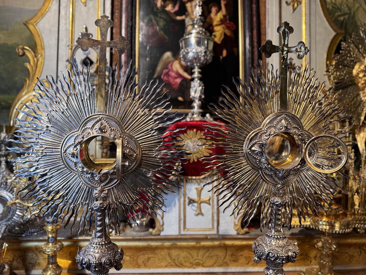 Pair Of Silver Monstrances - Armand Caillat - 19th Century-photo-3