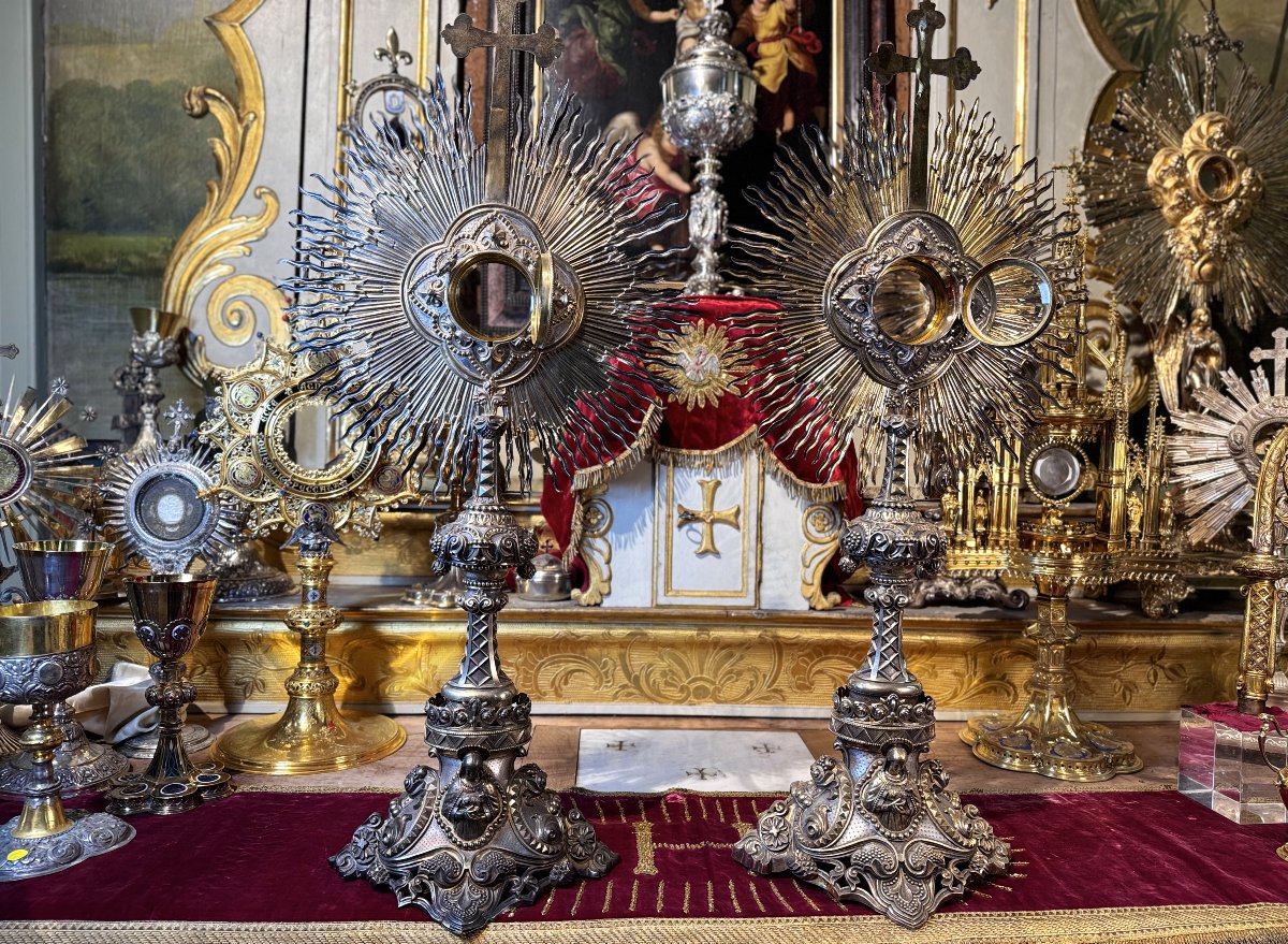 Pair Of Silver Monstrances - Armand Caillat - 19th Century-photo-4