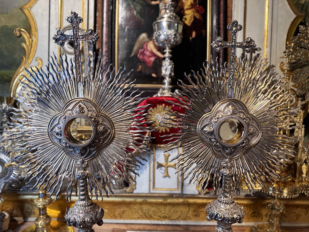 Pair Of Silver Monstrances - Armand Caillat - 19th Century-photo-1