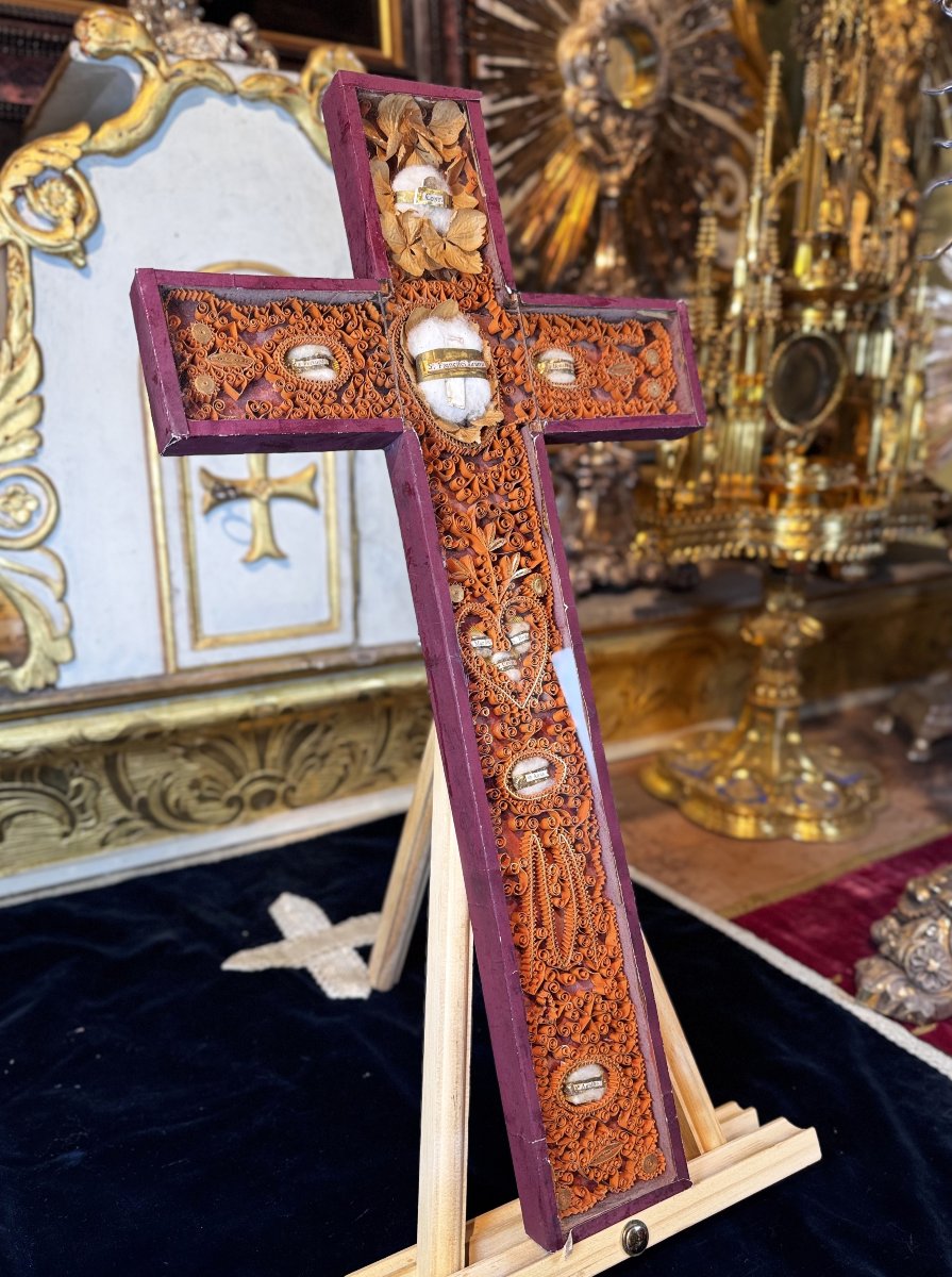 Paperolles Reliquary Cross With Nine Relics - 19th Century -photo-3