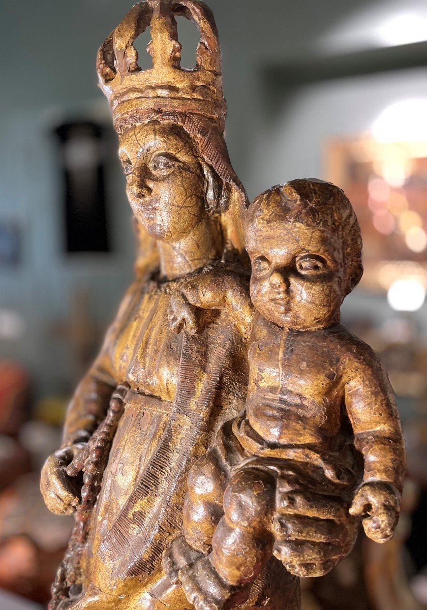 Large Virgin And Child In Golden Terracotta-photo-2