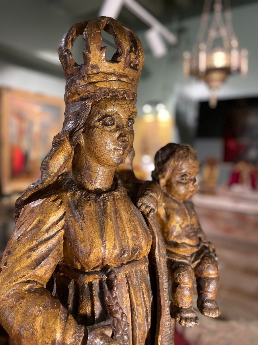 Large Virgin And Child In Golden Terracotta-photo-4