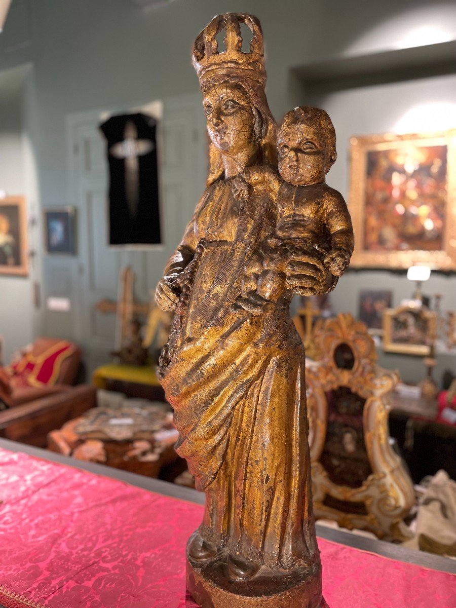 Large Virgin And Child In Golden Terracotta-photo-2