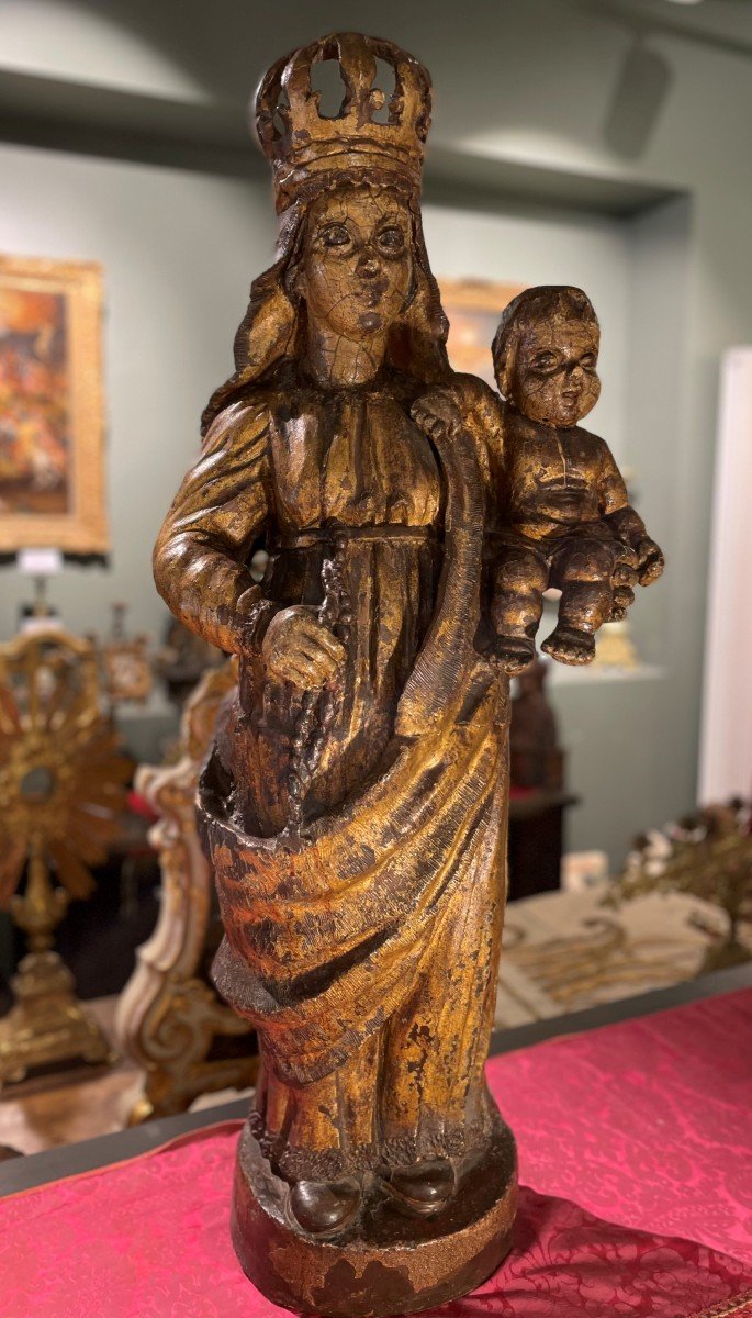 Large Virgin And Child In Golden Terracotta-photo-3