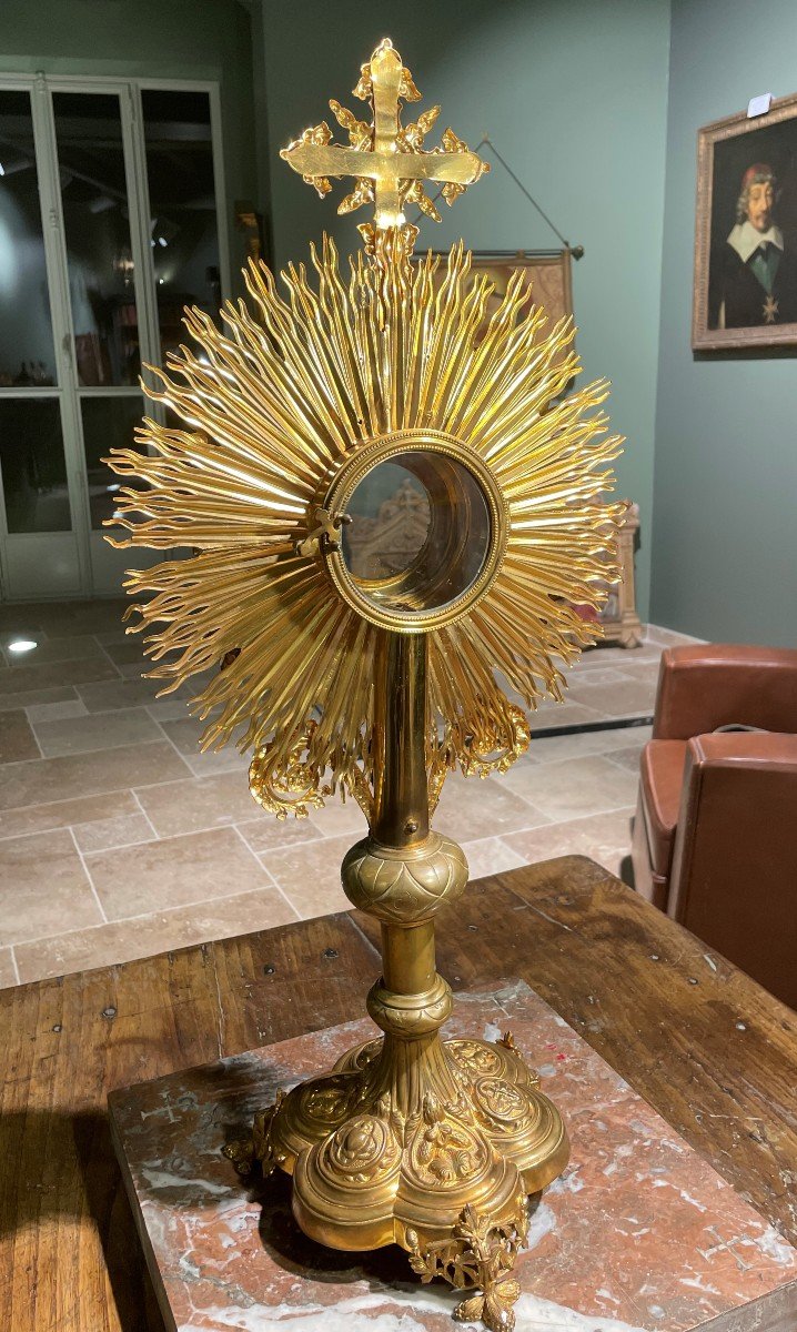 Rich Monstrance In Golden Brass From The Nineteenth-photo-2